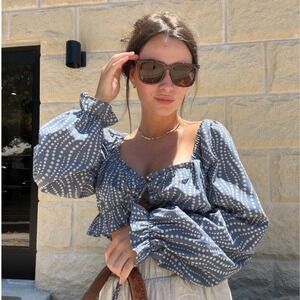 Endless Blu Women's Crop Top Small Blue Floral Long Sleeve Boho Cottagecore